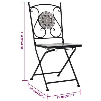 vidaXL Mosaic Bistro Set | Grey and Black | Powder-coated iron and ceramic
