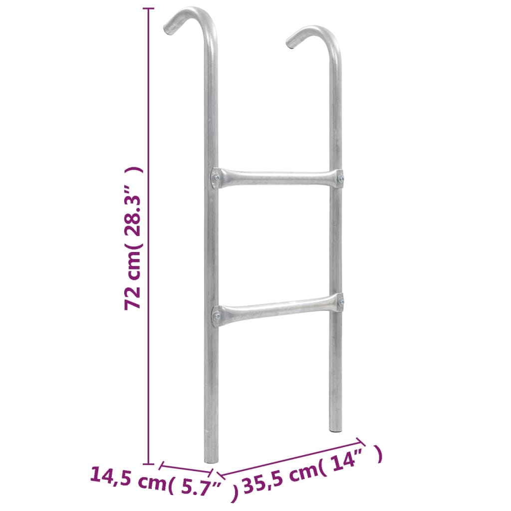 vidaXL 2-Step Trampoline Ladder Steel Silver 72 cm (suitable for 65cm high)