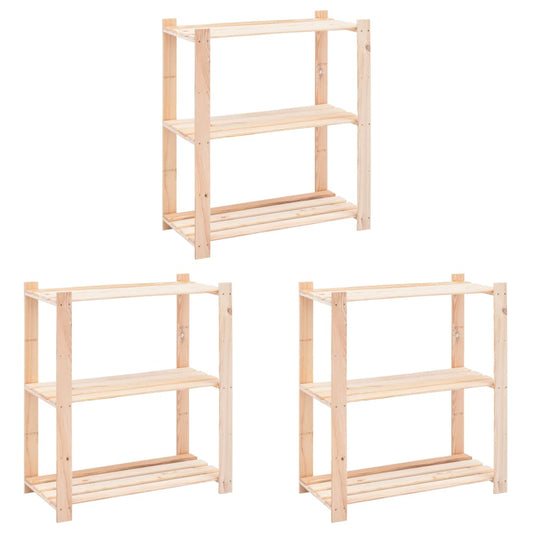 vidaXL 3-Tier Storage Racks 3 pcs 80x38x90 cm Solid Pinewood 150 kg - Brown