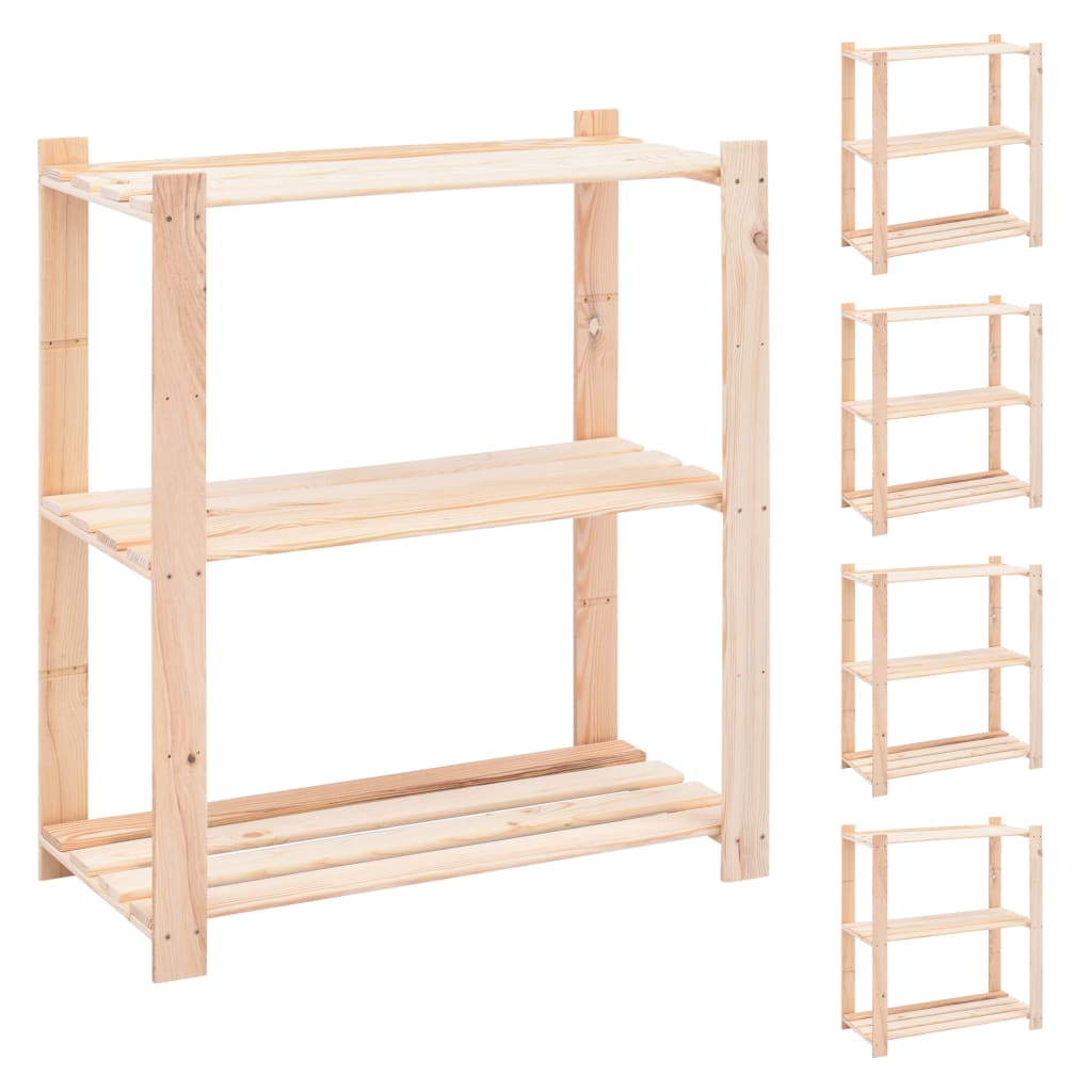 vidaXL 3-Tier Storage Racks 5 pcs 80x38x90 cm Solid Pinewood 150 kg - Brown