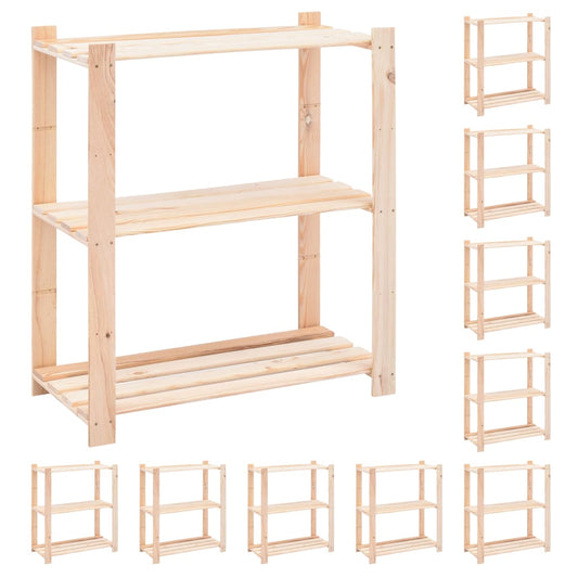vidaXL 3-Tier Storage Racks 10 pcs 80x38x90 cm Solid Pinewood 150 kg - Brown