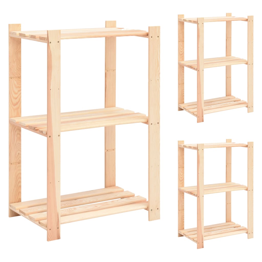 vidaXL 3-Tier Storage Racks 3 pcs 60x38x90 cm Solid Pinewood 150 kg - Brown