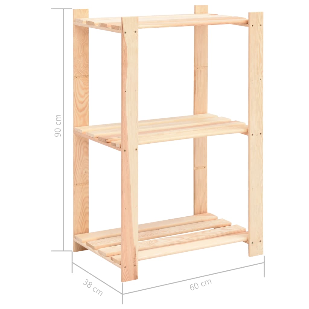vidaXL 3-Tier Storage Racks 3 pcs 60x38x90 cm Solid Pinewood 150 kg - Brown