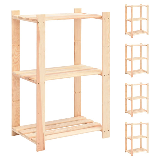 vidaXL 3-Tier Storage Racks 5 pcs 60x38x90 cm Solid Pinewood 150 kg - Brown