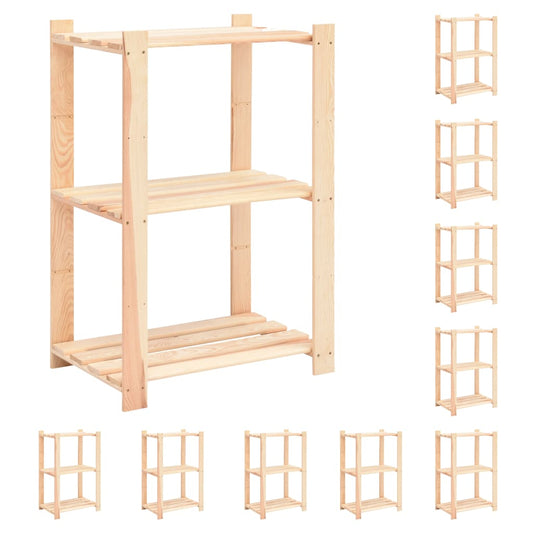 vidaXL 3-Tier Storage Racks 10 pcs 60x38x90 cm Solid Pinewood 150 kg - Brown