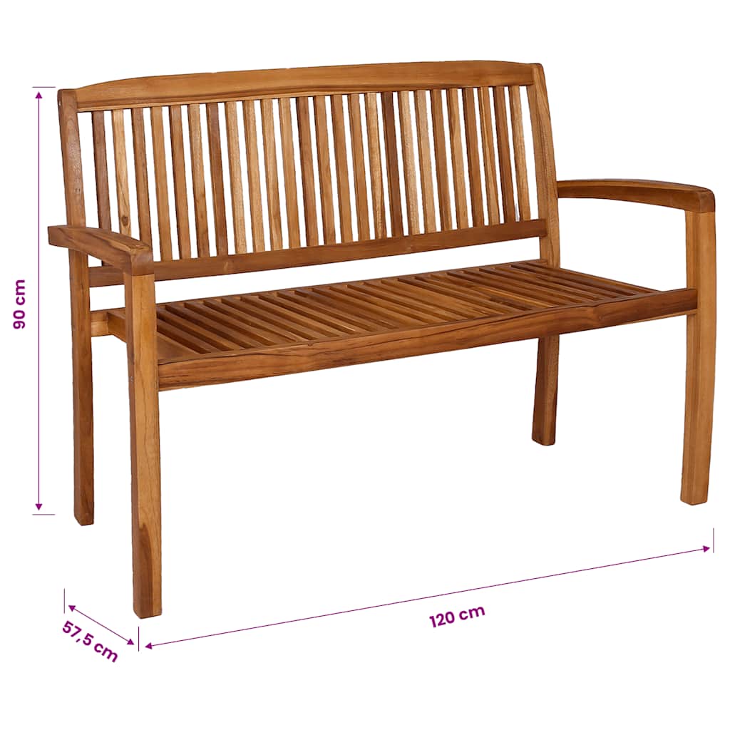 vidaXL 2-Seater Stacking Garden Bench 120 cm Solid Teak Wood - Brown