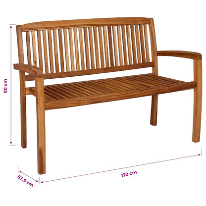 vidaXL 2-Seater Stacking Garden Bench 120 cm Solid Teak Wood - Brown