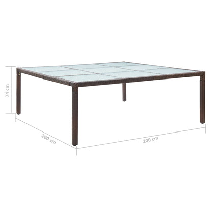 vidaXL Garden Dining Table Brown 200x200x74 cm Poly Rattan