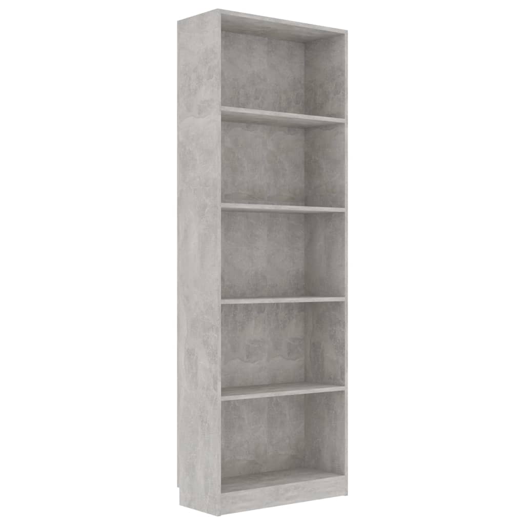 800886 vidaXL 5-Tier Book Cabinet Concrete Grey 60x24x175 cm Engineered Wood