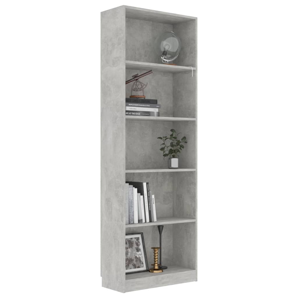 800886 vidaXL 5-Tier Book Cabinet Concrete Grey 60x24x175 cm Engineered Wood