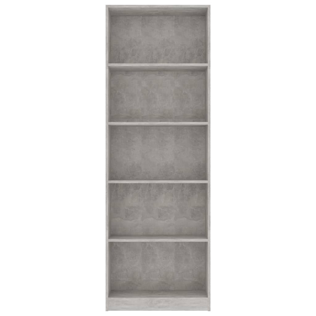 800886 vidaXL 5-Tier Book Cabinet Concrete Grey 60x24x175 cm Engineered Wood