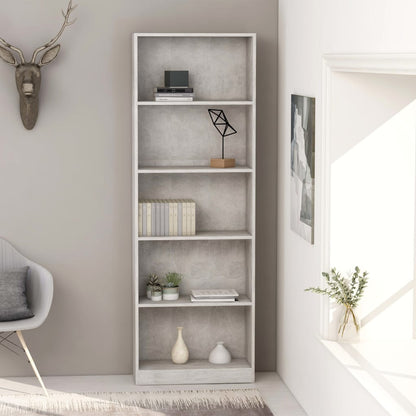 800886 vidaXL 5-Tier Book Cabinet Concrete Grey 60x24x175 cm Engineered Wood