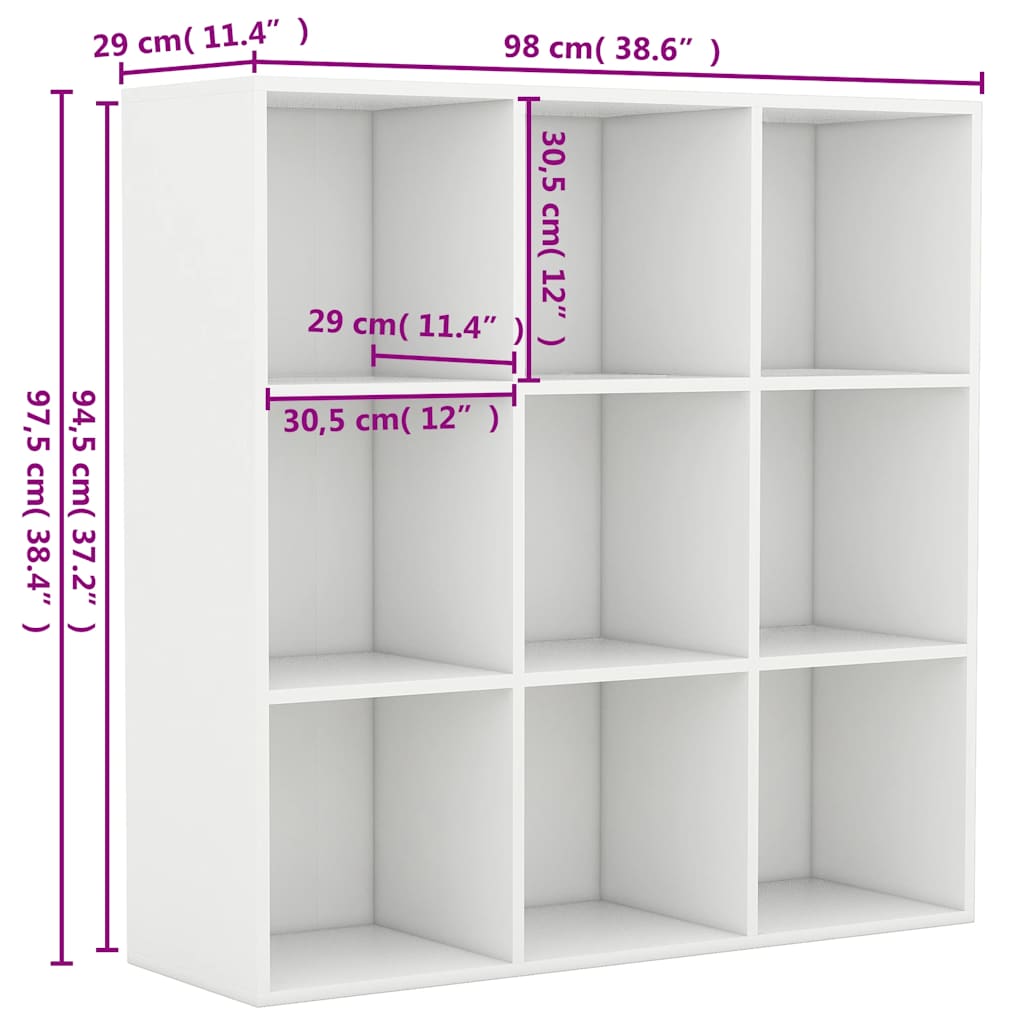 vidaXL Book Cabinet White 98x29x97.5 cm Engineered Wood