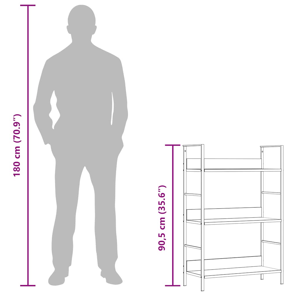 vidaXL 3-Layer Book Shelf Oak 60x27.6x90.5 cm Engineered Wood - Brown - 28523