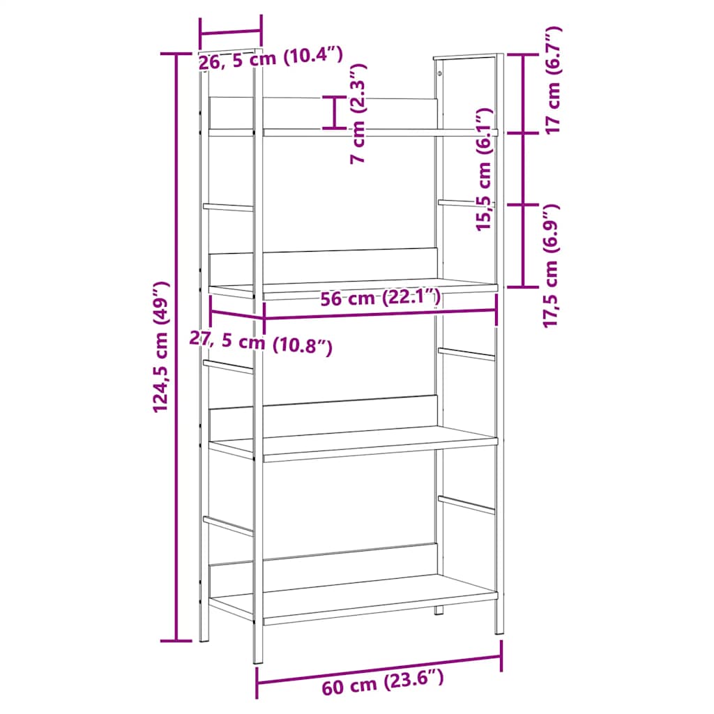 vidaXL 4-Layer Book Shelf White 60x27.6x124.5 cm Engineered Wood