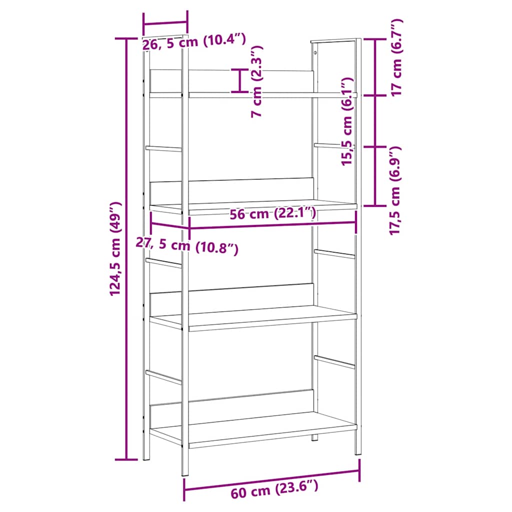 vidaXL 4-Layer Book Shelf Oak 60x27.6x124.5 cm Engineered Wood - Brown
