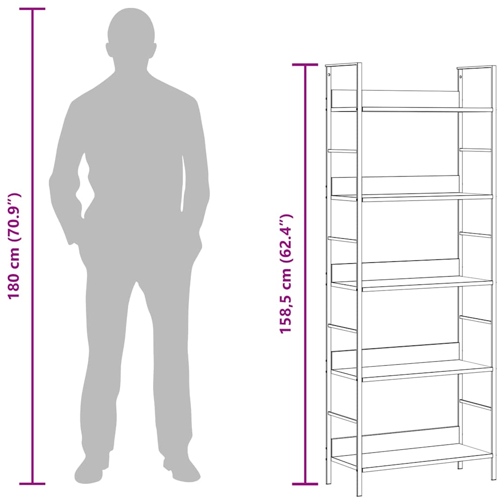 vidaXL 5-Layer Book Shelf Black 60x27.6x158.5 cm Engineered Wood