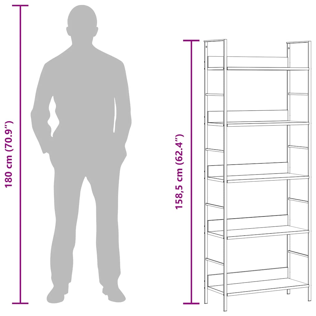 vidaXL 5-Layer Book Shelf Oak 60x27.6x158.5 cm Engineered Wood - Brown - 57006