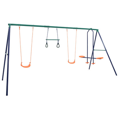 vidaXL Swing Set with Gymnastic Rings and 4 Seats Steel - Orange - 380 x 156 x 180 cm
