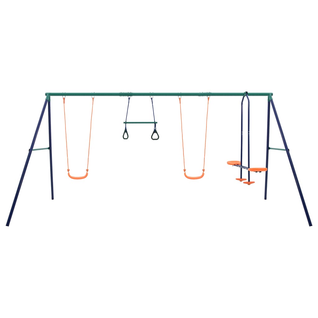 vidaXL Swing Set with Gymnastic Rings and 4 Seats Steel - Orange - 380 x 156 x 180 cm