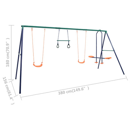 vidaXL Swing Set with Gymnastic Rings and 4 Seats Steel - Orange - 380 x 156 x 180 cm