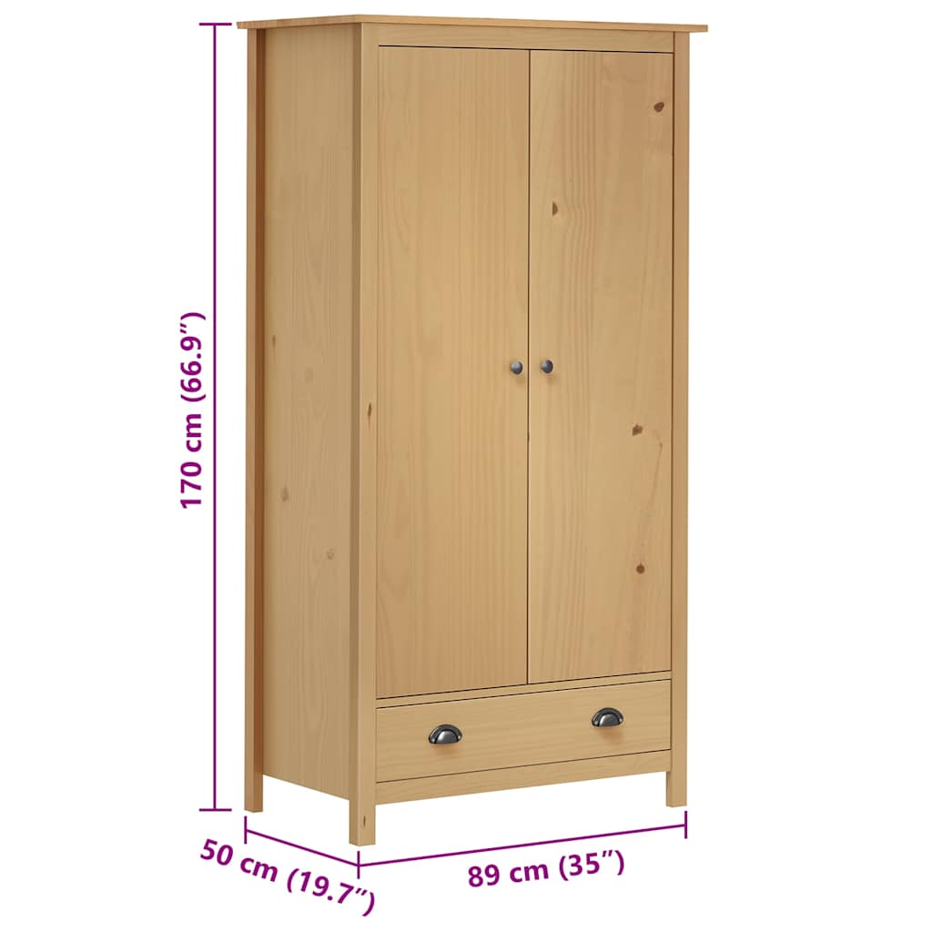 288947 vidaXL 2-Door Wardrobe ""Hill"" 89x50x170 cm Solid Pine Wood - Brown