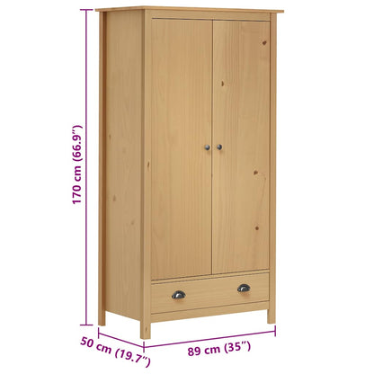 288947 vidaXL 2-Door Wardrobe ""Hill"" 89x50x170 cm Solid Pine Wood - Brown