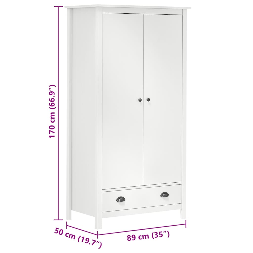 288948 vidaXL 2-Door Wardrobe ""Hill"" White 89x50x170 cm Solid Pine Wood