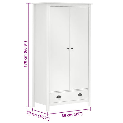 288948 vidaXL 2-Door Wardrobe ""Hill"" White 89x50x170 cm Solid Pine Wood