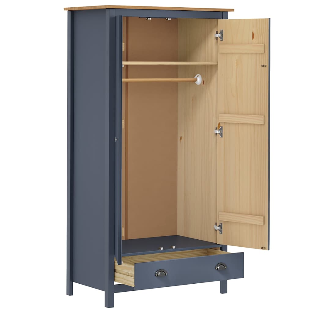 288949 vidaXL 2-Door Wardrobe ""Hill"" Grey 89x50x170 cm Solid Pine Wood