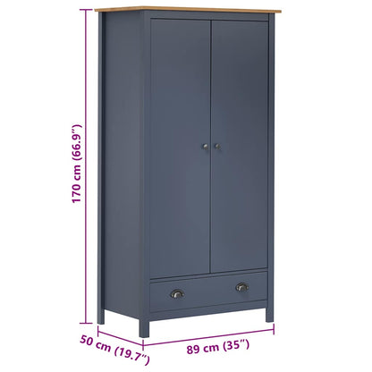288949 vidaXL 2-Door Wardrobe ""Hill"" Grey 89x50x170 cm Solid Pine Wood