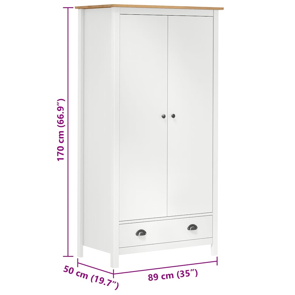 288950 vidaXL 2-Door Wardrobe ""Hill"" White 89x50x170 cm Solid Pine Wood