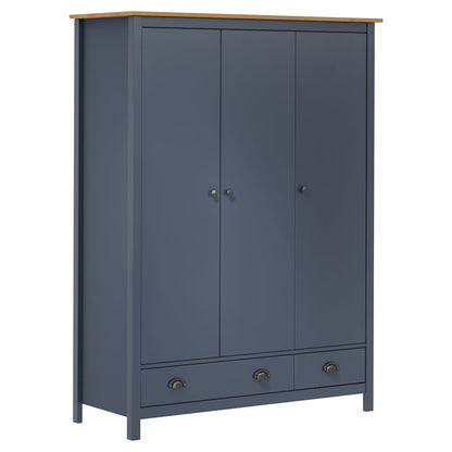 288953 vidaXL 3-Door Wardrobe ""Hill"" Grey 127x50x170 cm Solid Pine Wood
