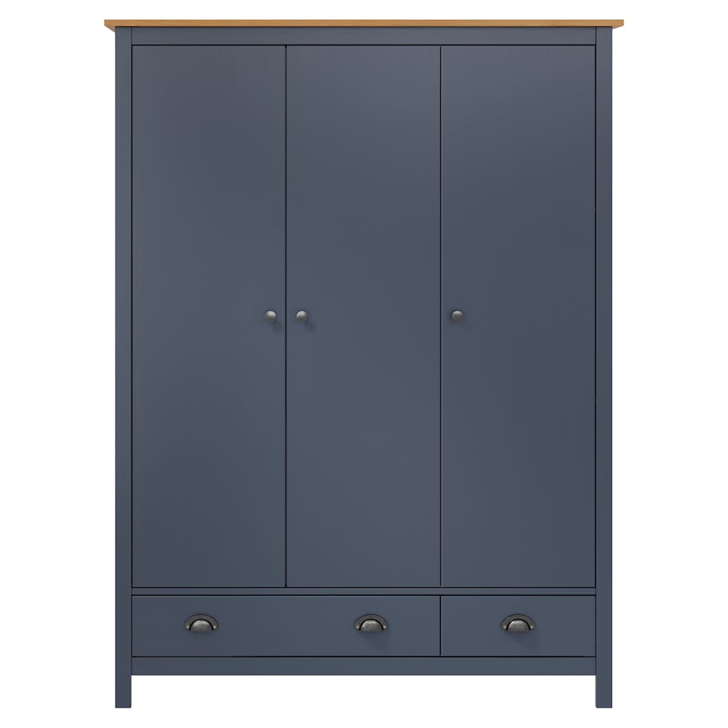 288953 vidaXL 3-Door Wardrobe ""Hill"" Grey 127x50x170 cm Solid Pine Wood