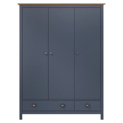 288953 vidaXL 3-Door Wardrobe ""Hill"" Grey 127x50x170 cm Solid Pine Wood