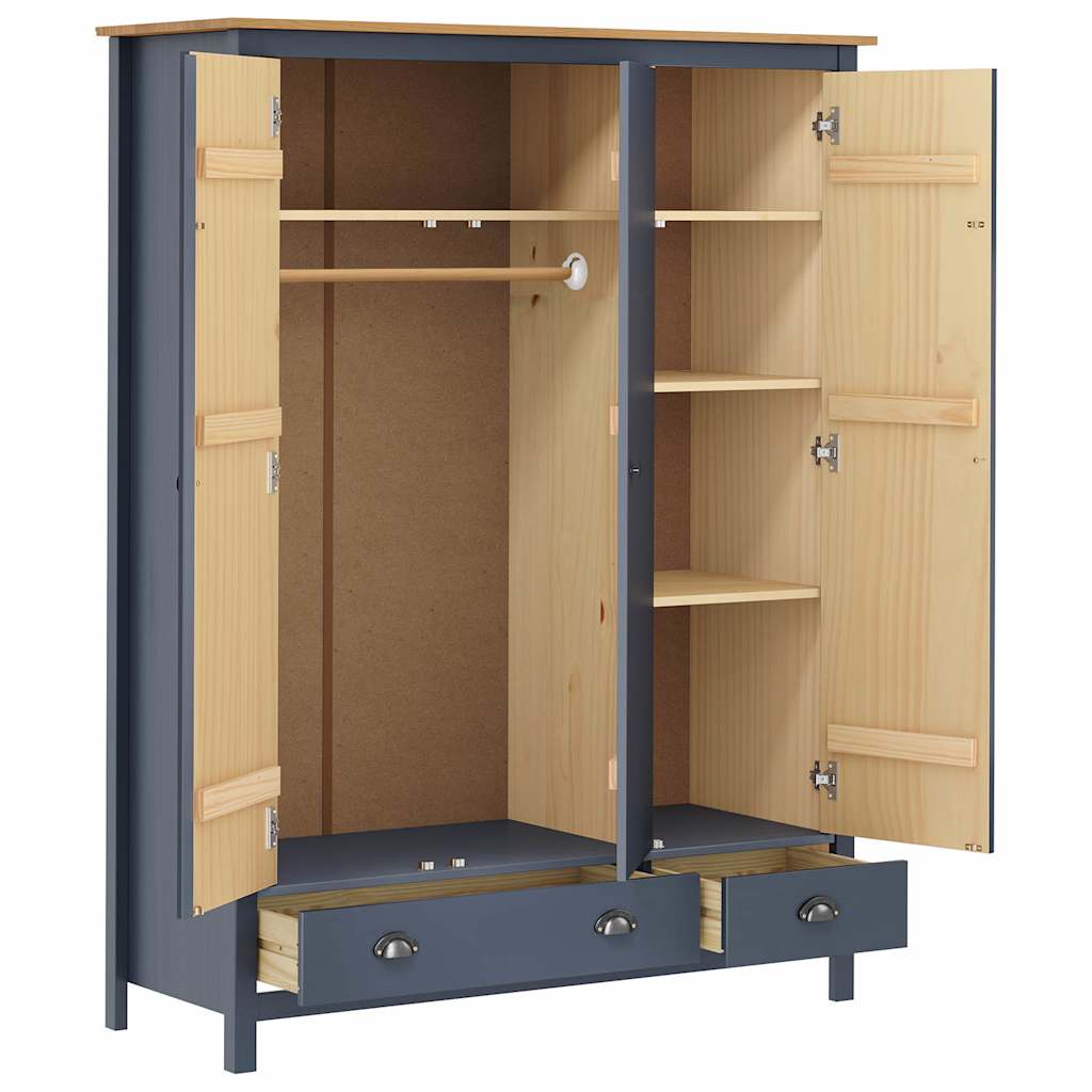 288953 vidaXL 3-Door Wardrobe ""Hill"" Grey 127x50x170 cm Solid Pine Wood