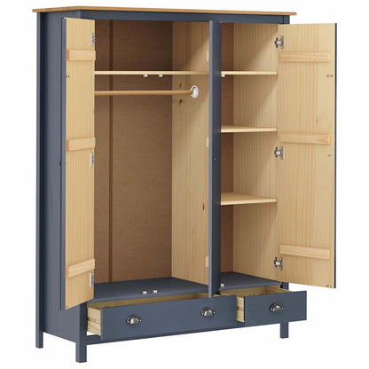 288953 vidaXL 3-Door Wardrobe ""Hill"" Grey 127x50x170 cm Solid Pine Wood