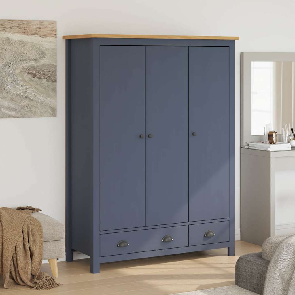 288953 vidaXL 3-Door Wardrobe ""Hill"" Grey 127x50x170 cm Solid Pine Wood