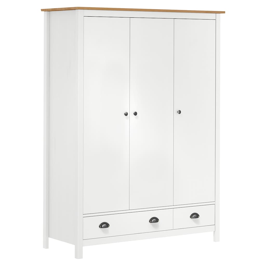 288954 vidaXL 3-Door Wardrobe ""Hill"" White 127x50x170 cm Solid Pine Wood