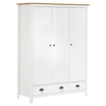288954 vidaXL 3-Door Wardrobe ""Hill"" White 127x50x170 cm Solid Pine Wood