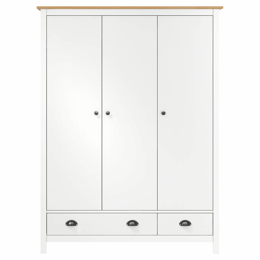 288954 vidaXL 3-Door Wardrobe ""Hill"" White 127x50x170 cm Solid Pine Wood