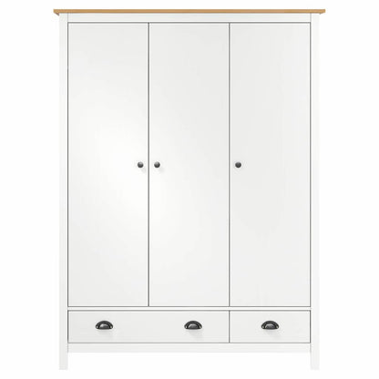 288954 vidaXL 3-Door Wardrobe ""Hill"" White 127x50x170 cm Solid Pine Wood