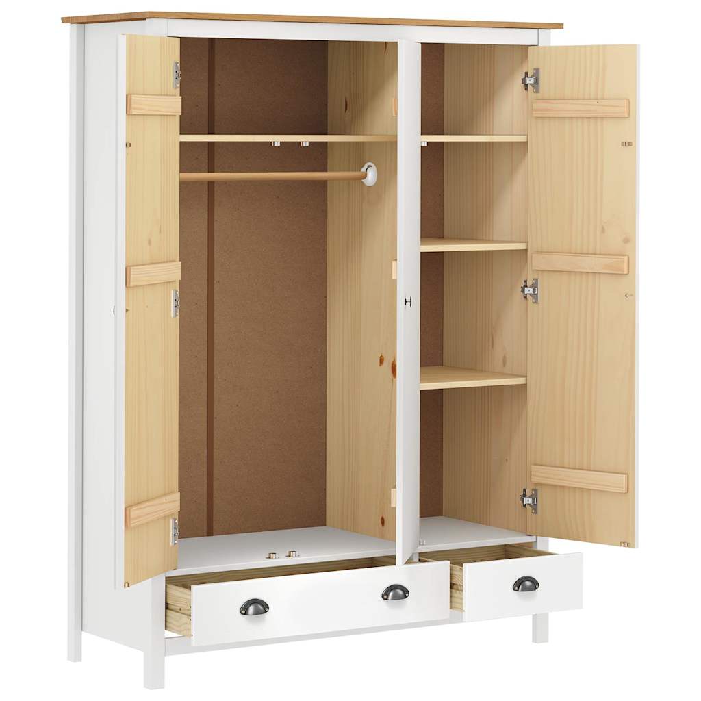 288954 vidaXL 3-Door Wardrobe ""Hill"" White 127x50x170 cm Solid Pine Wood