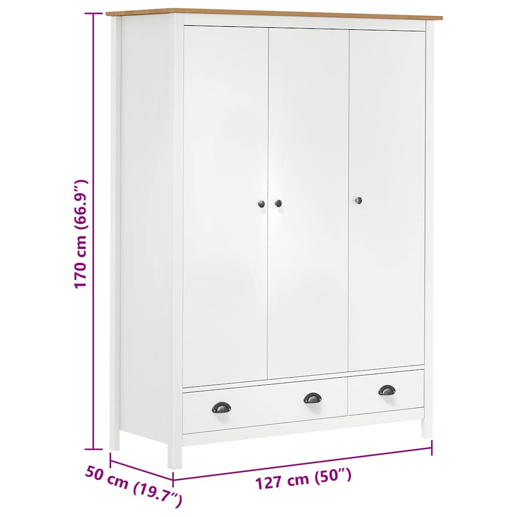 288954 vidaXL 3-Door Wardrobe ""Hill"" White 127x50x170 cm Solid Pine Wood
