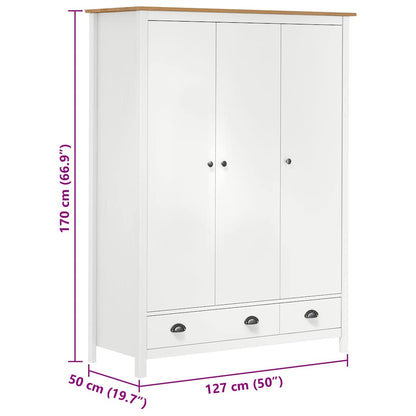 288954 vidaXL 3-Door Wardrobe ""Hill"" White 127x50x170 cm Solid Pine Wood