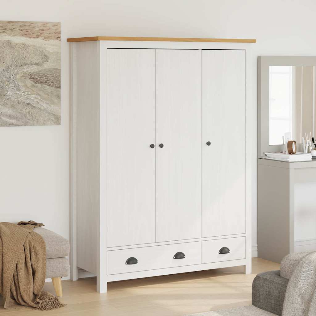 288954 vidaXL 3-Door Wardrobe ""Hill"" White 127x50x170 cm Solid Pine Wood