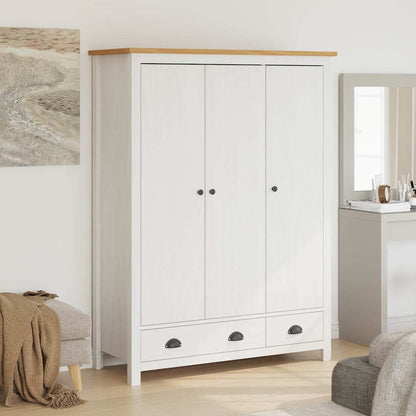 288954 vidaXL 3-Door Wardrobe ""Hill"" White 127x50x170 cm Solid Pine Wood