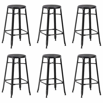 vidaXL Bar Stools 6 pcs Black Steel - 42 x 42 x 71 cm
