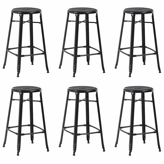 vidaXL Bar Stools 6 pcs Black Steel - 42 x 42 x 71 cm