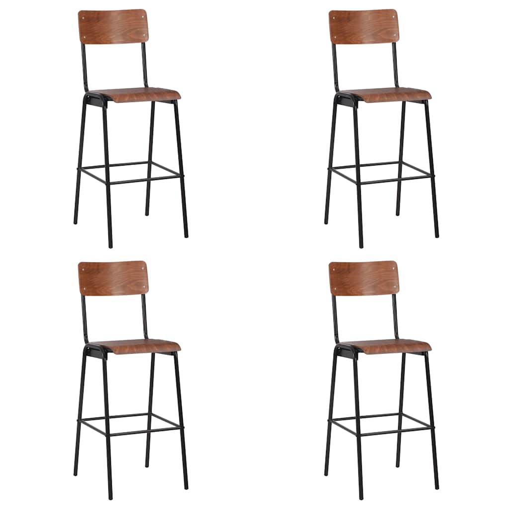 vidaXL Bar Stools 4 pcs Solid Plywood Steel - Black - 41.5 x 59 x 116.5 cm